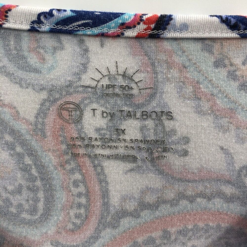 T by Talbots Womens 3X UPF 50 Paisley V Neck Roll Tab Sleeve Pullover - Picture 5 of 13